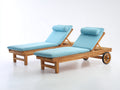 Tumbonas de madera maciza 200x65x85 cm - madera natural y azul claro - juego de 2 con respaldo regulable y ruedas