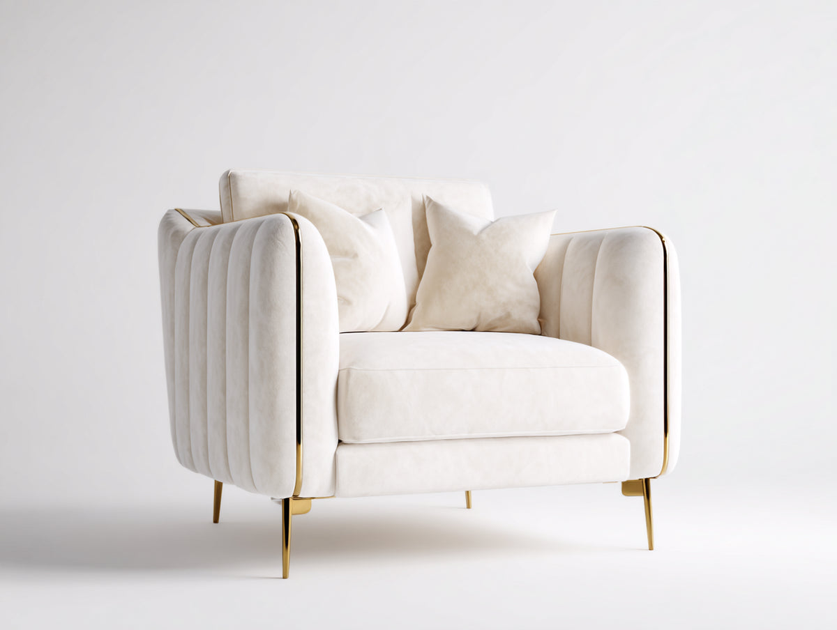 Sillón tapizado 110x92x86 cm - blanco - diseño moderno con patas doradas