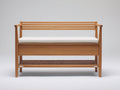 Bancos de jardín de madera maciza 140x60x90 cm - madera natural y crema - asiento acolchado con respaldo de listones y estante inferior estilo moderno
