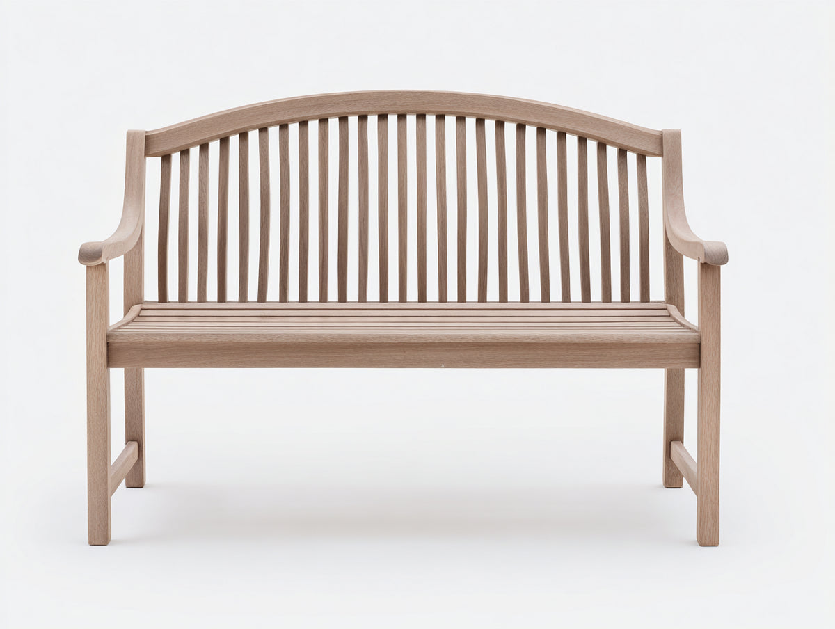 Bancos de jardín 130 x 60 x 90 cm - Madera natural clara - Banco de 2 plazas con respaldo arqueado y asiento de listones