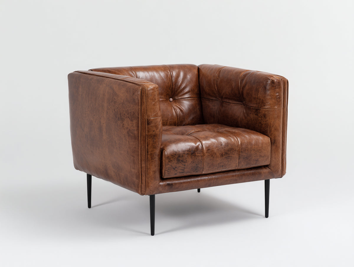Sillones tapizados efecto cuero 86x82x78 cm - marrón coñac y negro - asiento acolchado con capitoné estilo moderno
