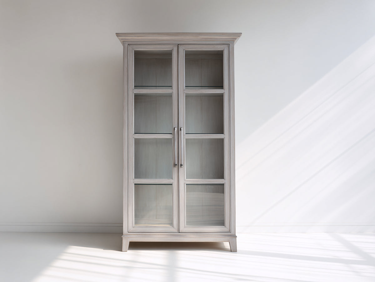 Vitrina de madera 95 x 42 x 185 cm - gris claro - estilo clásico con 2 puertas de cristal