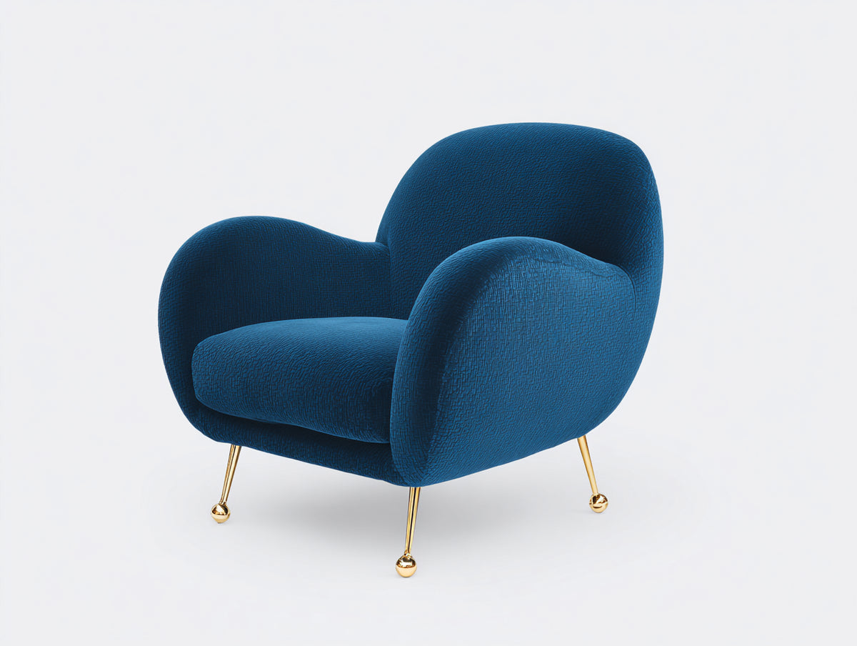 Sillones 82 x 78 x 80 cm - Azul y dorado - Sillón tapizado con respaldo curvo y reposabrazos envolventes