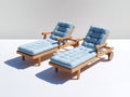 Tumbonas de exterior de madera con cojín acolchado 190x70x95 cm - madera natural-azul claro - diseño ajustable para jardín