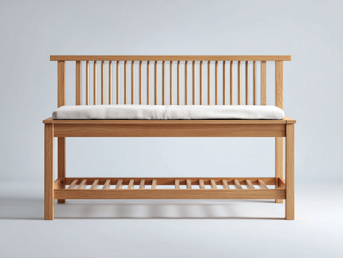 Bancos de jardín 140 x 55 x 90 cm - Madera natural y blanco - Banco de 2 plazas con respaldo de barrotes y estante inferior