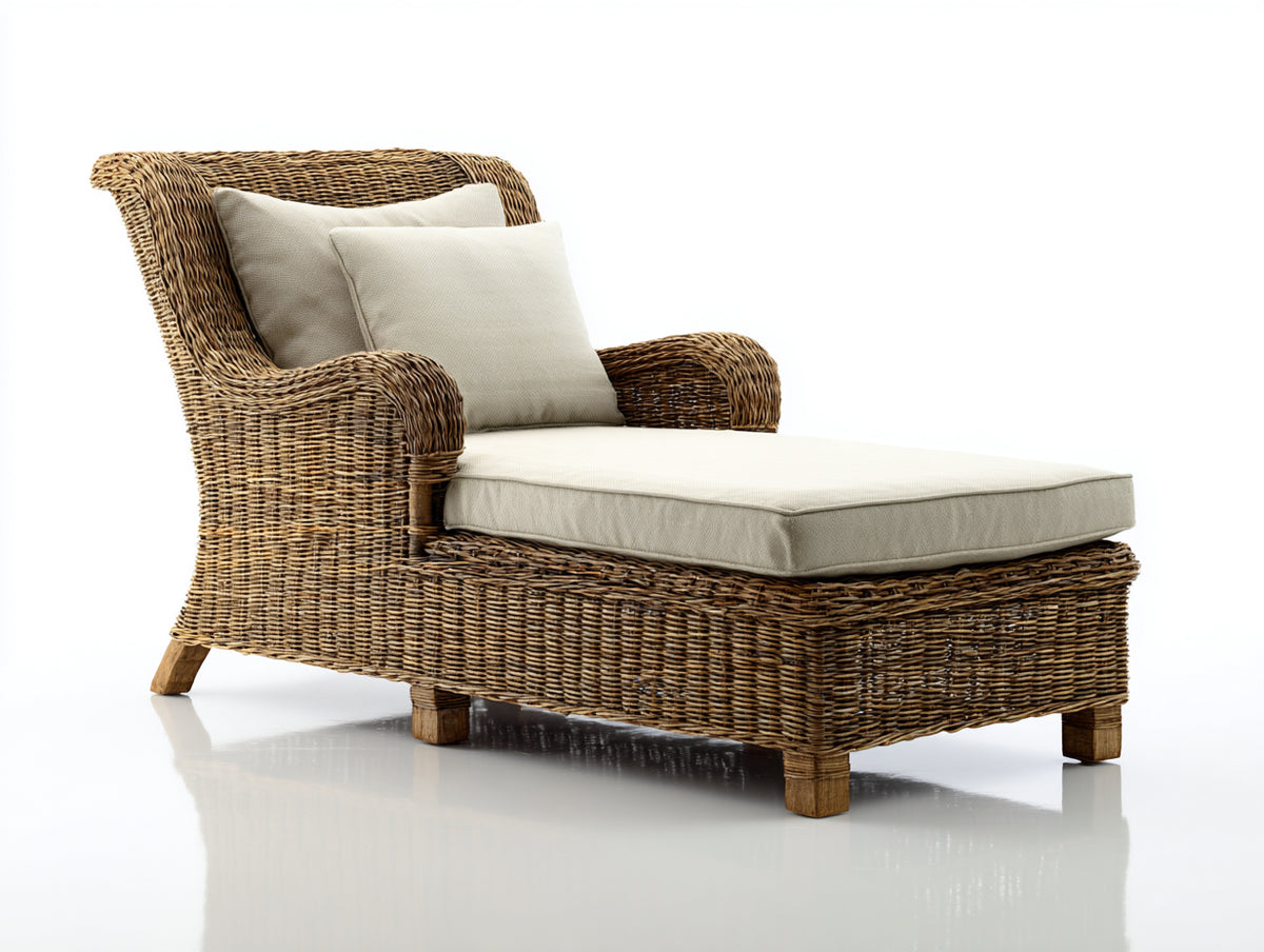 Tumbona de ratán 170x80x90 cm - marrón-beige - diseño clásico para exterior