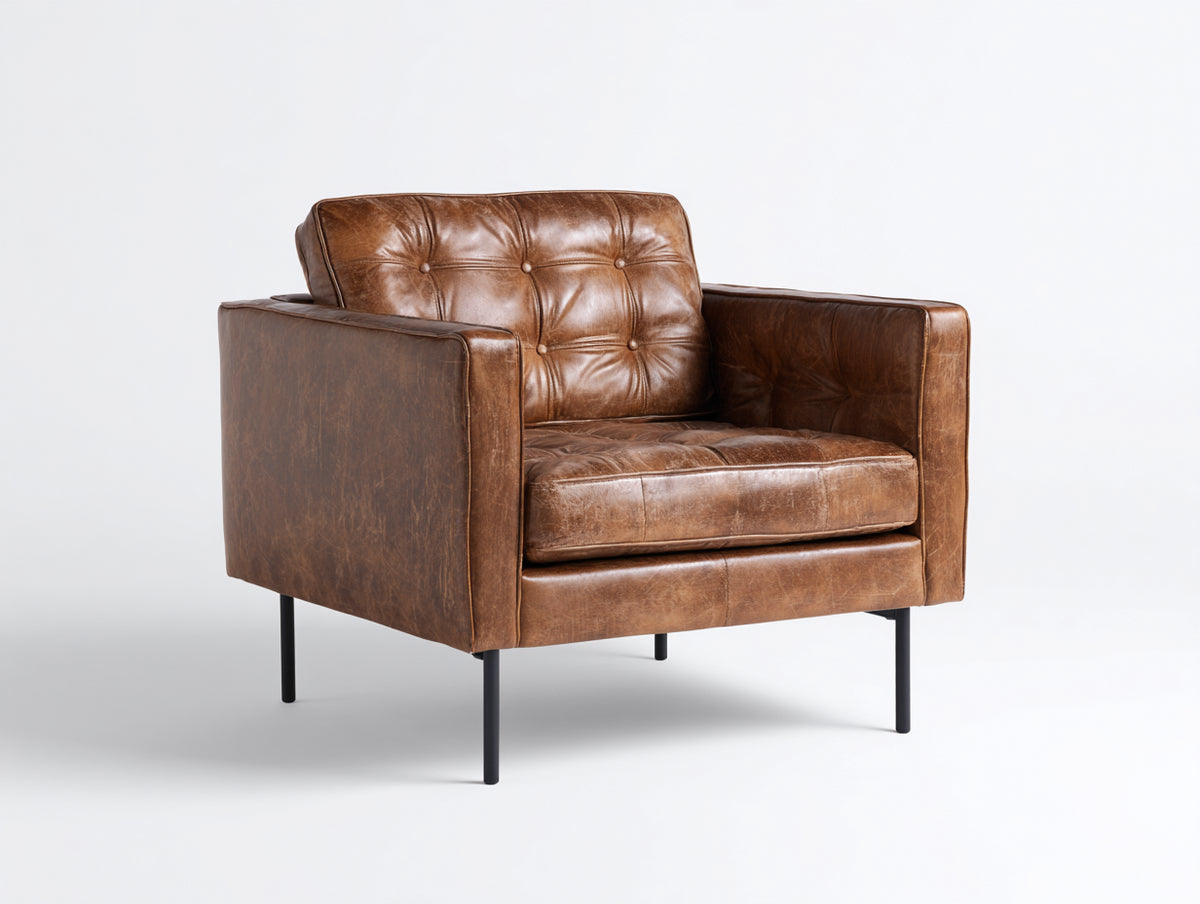 Sillones tapizados 88 x 85 x 82 cm - marrón coñac y negro - sillón individual con acabado efecto cuero y diseño capitoné
