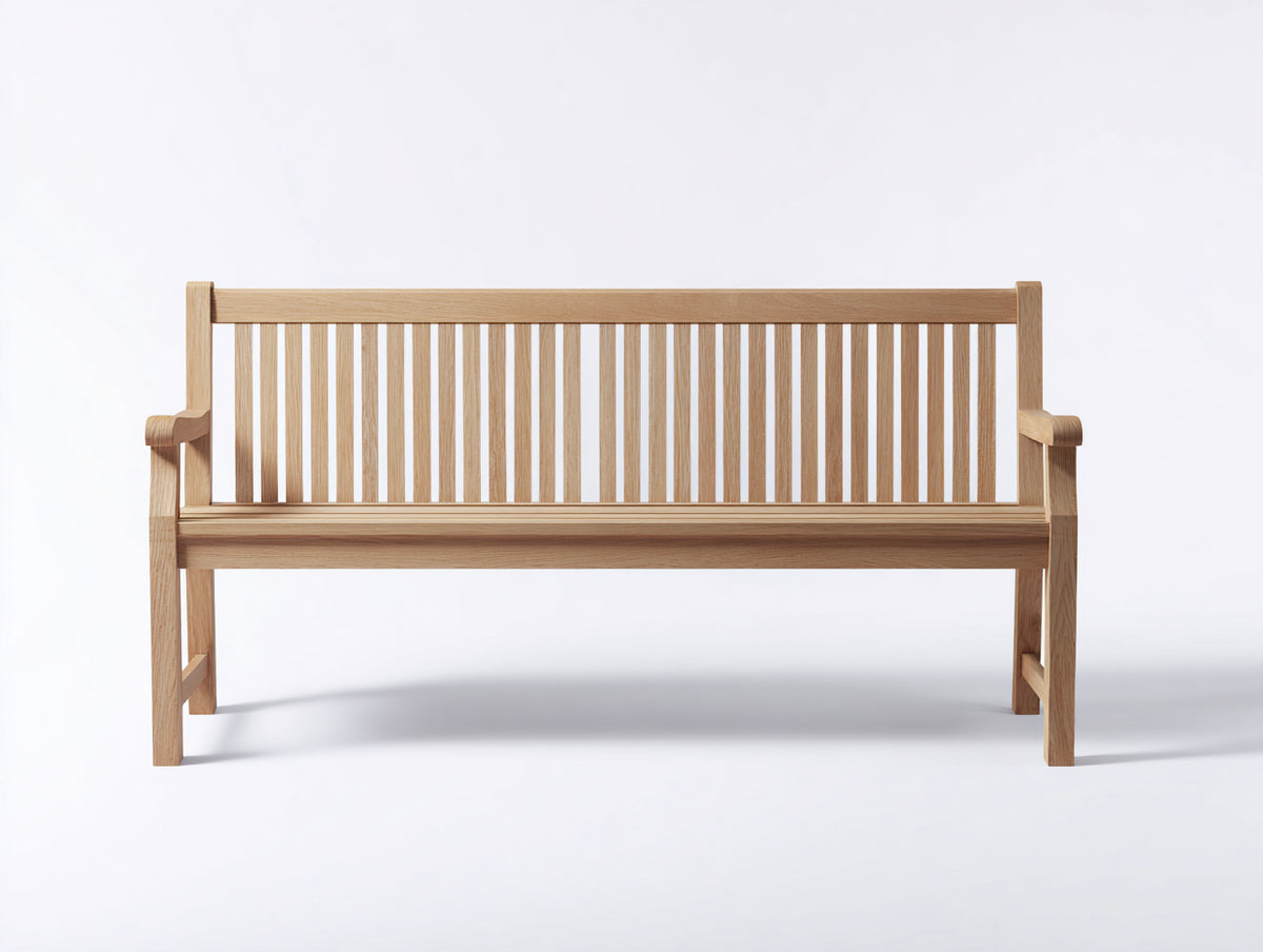 Bancos de jardín 140 x 58 x 90 cm - Madera natural clara - Banco de 2 plazas con respaldo de listones verticales y reposabrazos