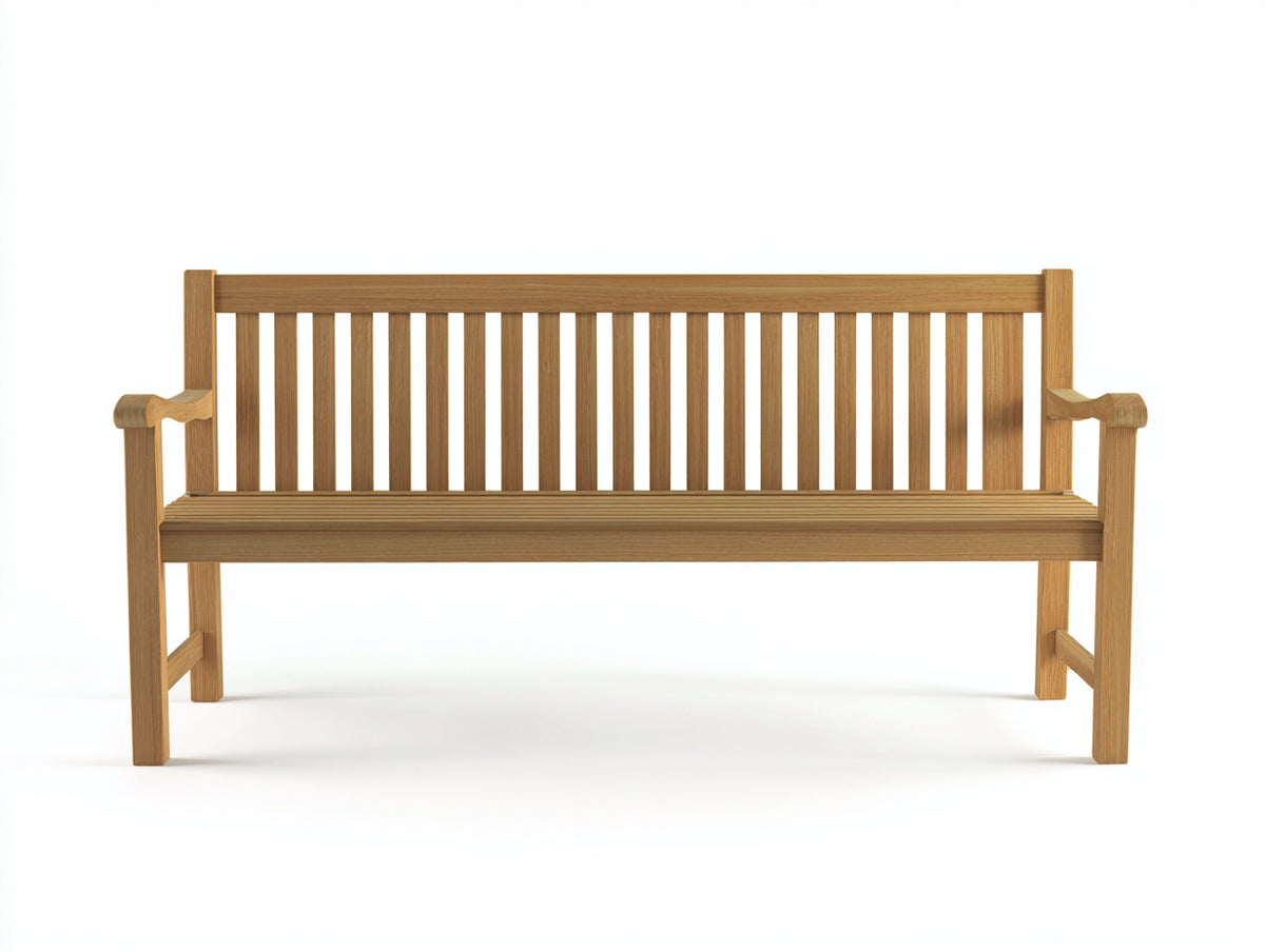 Bancos de jardín de madera 180 x 60 x 90 cm - madera natural - banco de 3 plazas con respaldo recto de listones y reposabrazos