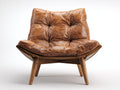 Sillones tapizados efecto cuero 92x88x90 cm - marrón coñac y madera natural - asiento capitoné con estructura de madera estilo retro
