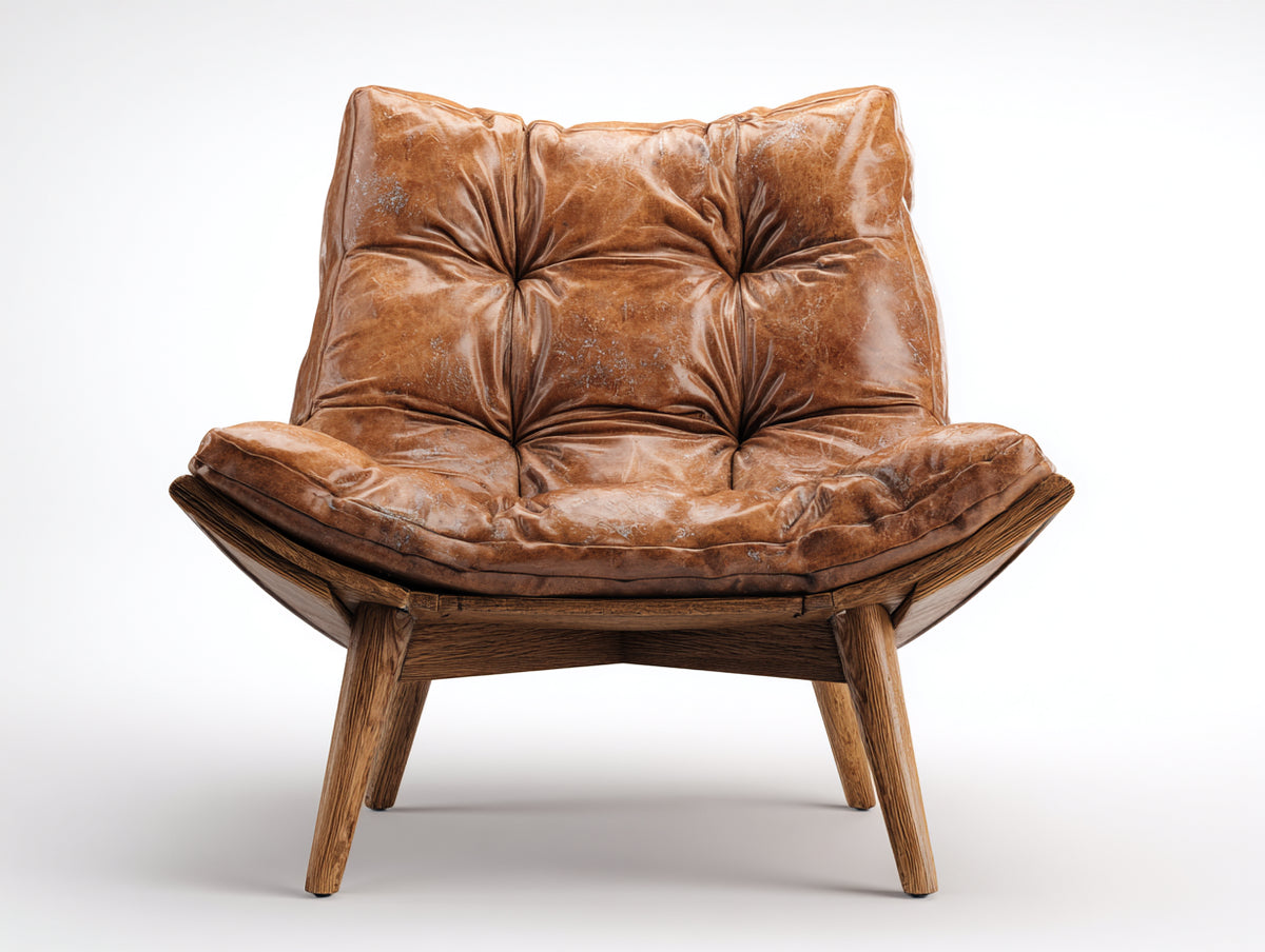 Sillones tapizados efecto cuero 92x88x90 cm - marrón coñac y madera natural - asiento capitoné con estructura de madera estilo retro