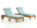 Tumbonas de madera 200 x 75 x 92 cm - madera natural y azul claro - juego de 2 con respaldo reclinable y ruedas