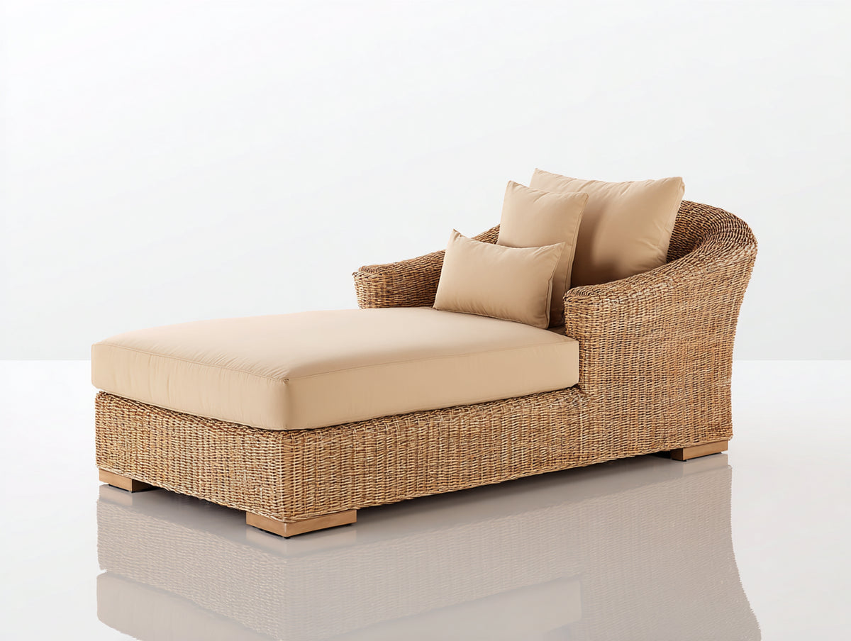 Tumbonas de ratán 180x95x85 cm - ratán natural y beige - chaise longue acolchada con reposabrazos estilo moderno