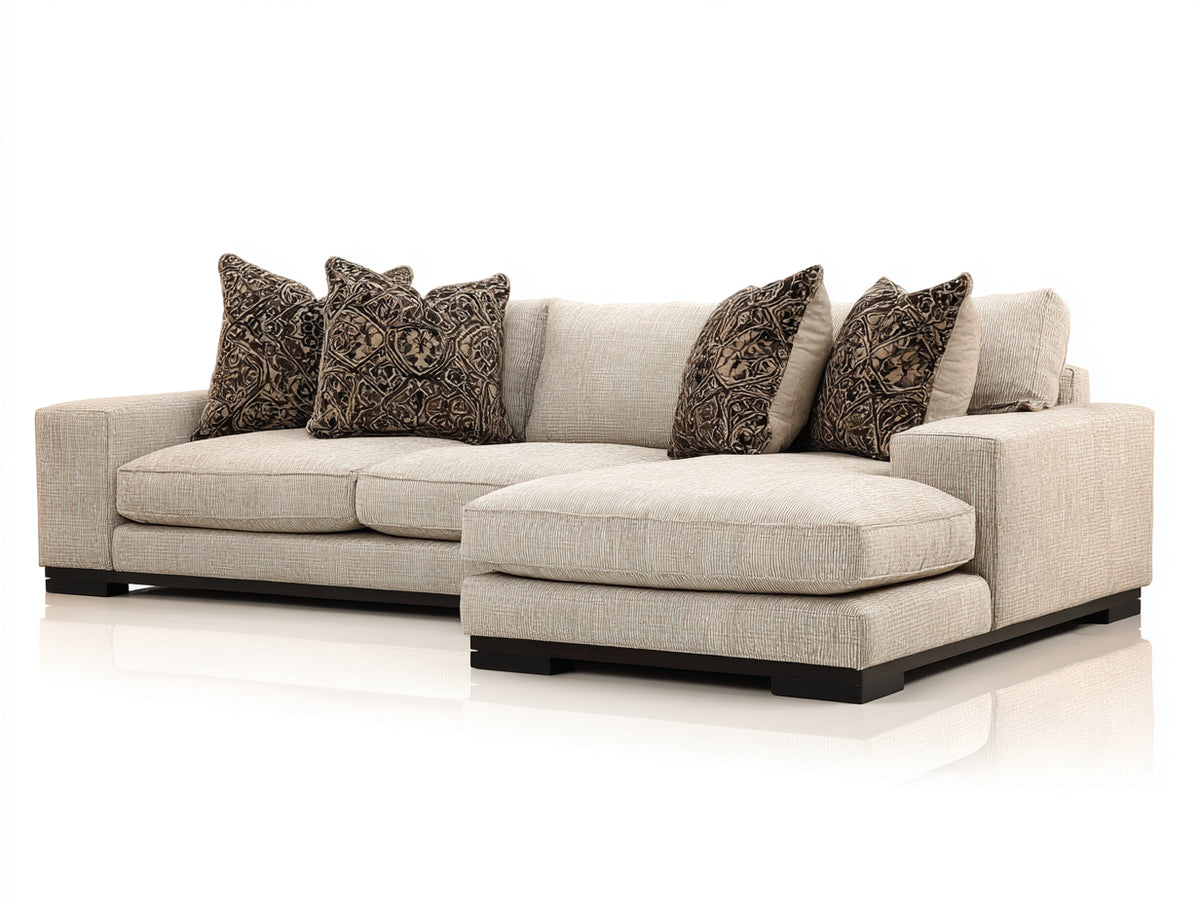 Sofás de esquina tapizados 245 x 165 x 85 cm - beige claro y negro - sofá chaise longue de 4 plazas con diseño moderno