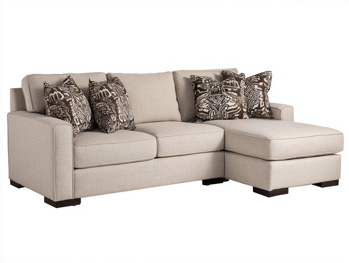 Sofás de esquina tapizados 255x165x90 cm - Beige - Chaise longue integrada - Diseño contemporáneo