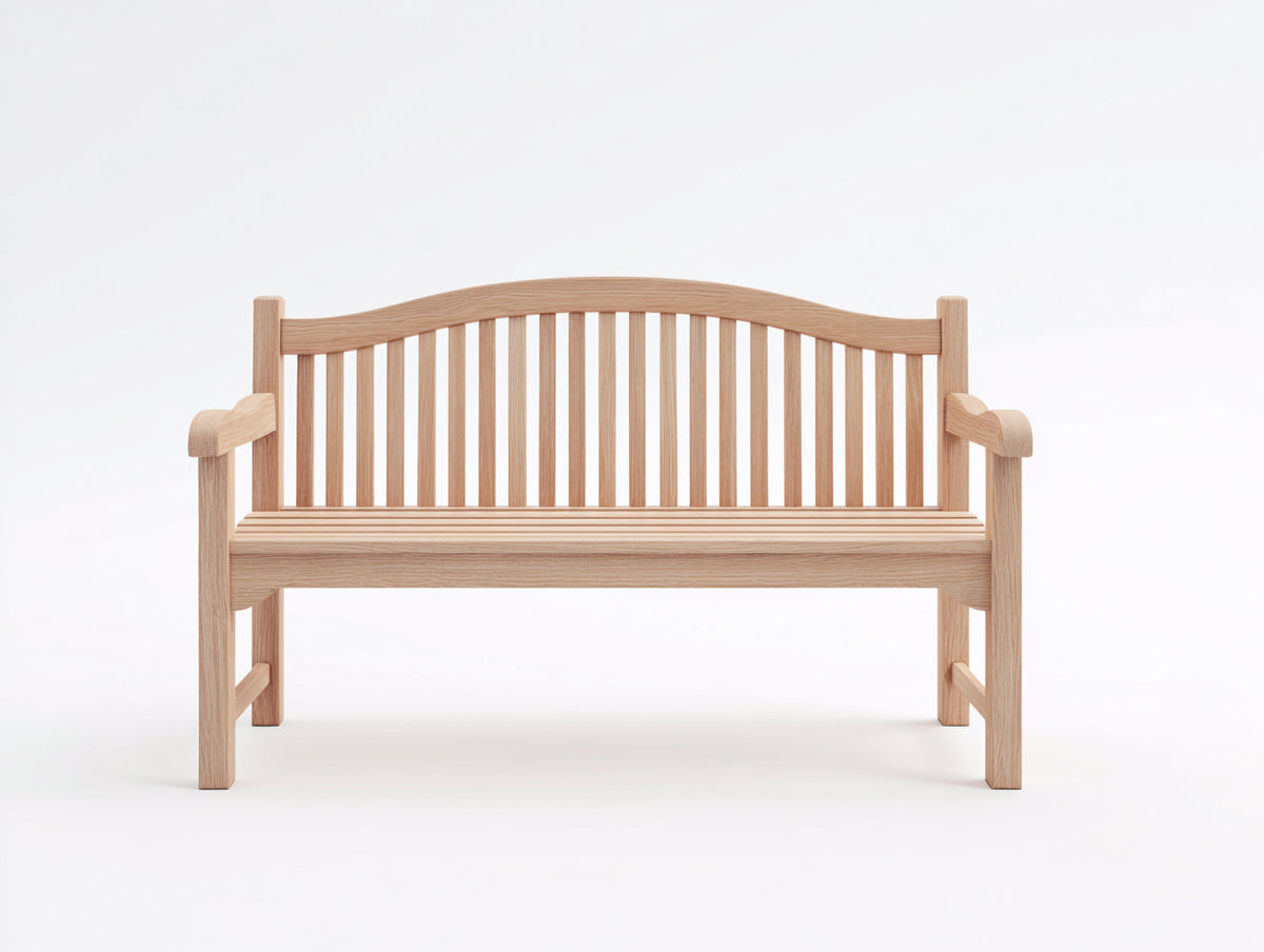 Bancos de jardín de madera 150 x 60 x 92 cm - madera natural - estilo clásico con respaldo curvo y reposabrazos