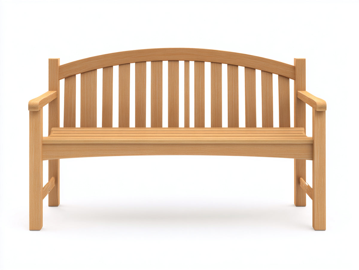 Bancos de jardín de madera 150 x 60 x 90 cm - madera natural - banco de 3 plazas con respaldo curvo de listones y reposabrazos