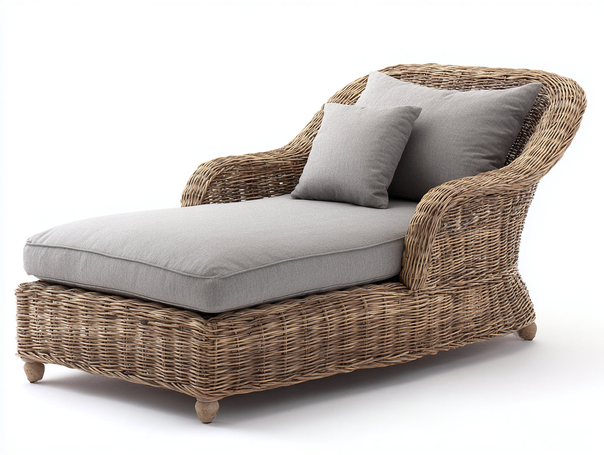Tumbonas de ratán de exterior con cojín acolchado 200x80x90 cm - marrón natural-gris claro - diseño elegante para jardín