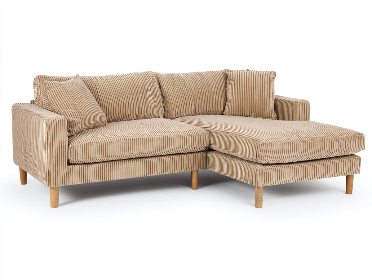 Sofás de esquina de tela de pana 280x180x85 cm - beige - diseño moderno y confortable para salón