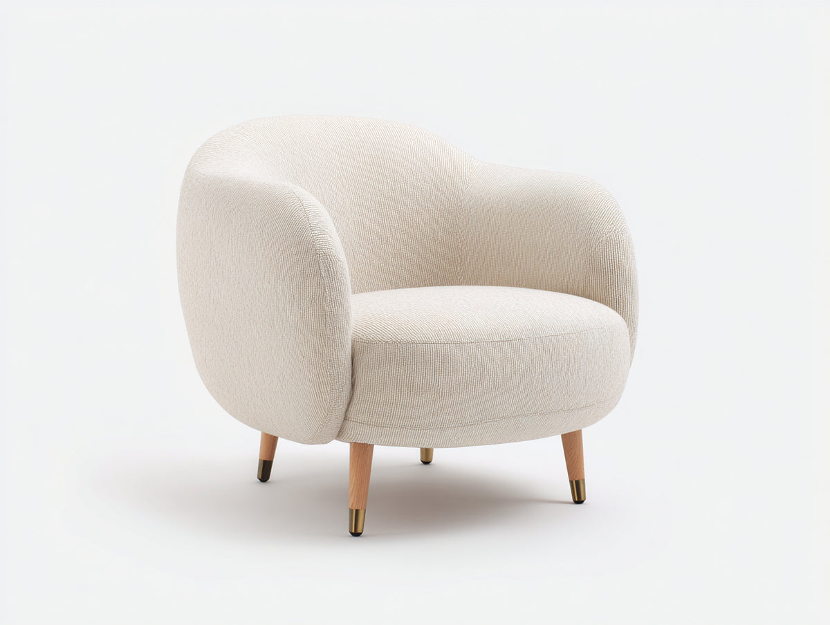 Sillones tapizados 82 x 80 x 76 cm - beige claro y madera natural - sillón individual con respaldo curvo y diseño moderno