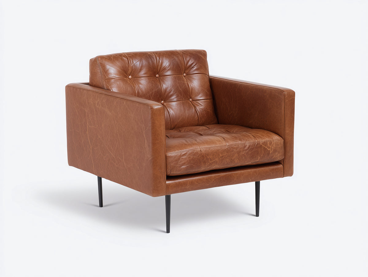 Sillones tapizados en cuero 92x84x80 cm - Marrón - Patas metálicas negras - Diseño moderno