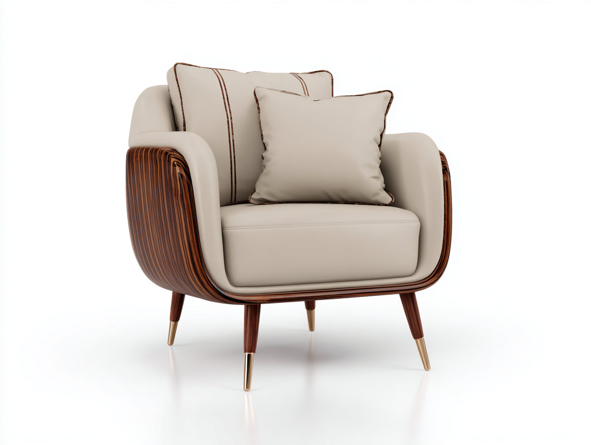 Sillón tapizado 96x88x90 cm - beige-marrón - diseño moderno con estructura de madera